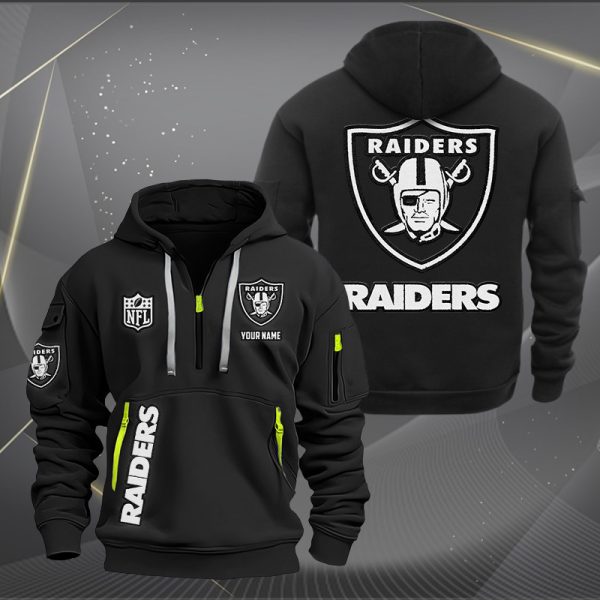 Las Vegas Raiders White Logo NFL Quarter Zip Hoodie Genxprint