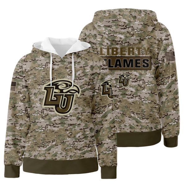 Liberty Flames NCAA Camo Veteran 3D All Over Print Hoodie Zip-Up Hoodie Genxprint