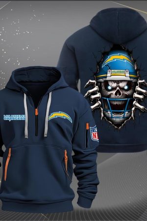 Los Angeles Chargers Football Player Skull Quarter Zip Hoodie Genxprint