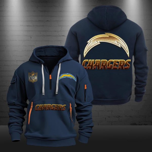 Los Angeles Chargers Golden Logo NFL Quarter Zip Hoodie Genxprint - Image 3