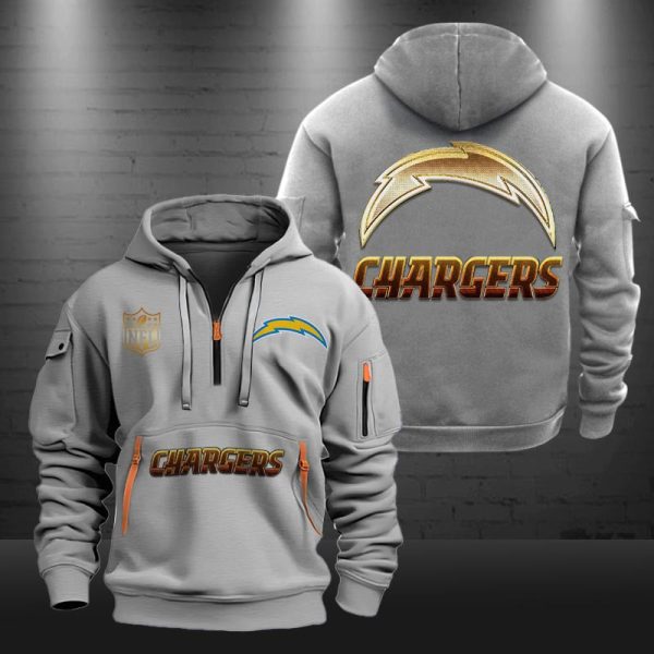 Los Angeles Chargers Golden Logo NFL Quarter Zip Hoodie Genxprint - Image 4