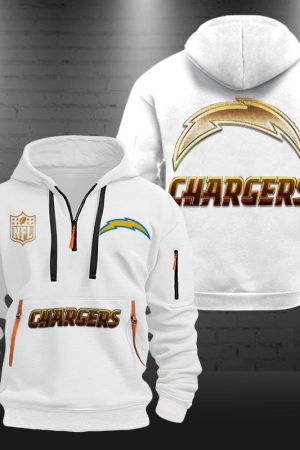 Los Angeles Chargers Golden Logo NFL Quarter Zip Hoodie Genxprint