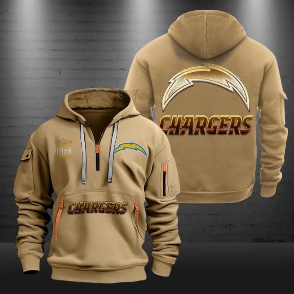 Los Angeles Chargers Golden Logo NFL Quarter Zip Hoodie Genxprint - Image 5