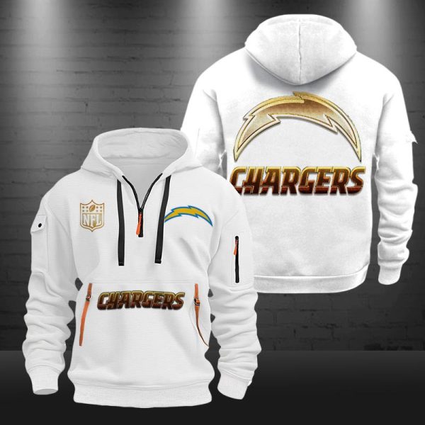 Los Angeles Chargers Golden Logo NFL Quarter Zip Hoodie Genxprint