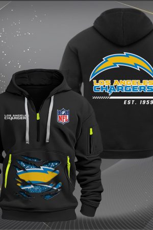 Los Angeles Chargers Monster Scratch 2 Logo NFL Quarter Zip Hoodie Genxprint
