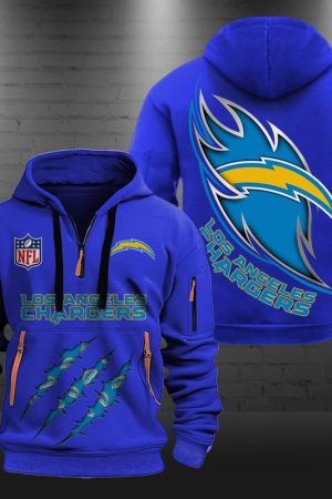 Los Angeles Chargers Monster Scratch Logo NFL Quarter Zip Hoodie Genxprint