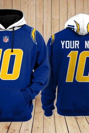 Los Angeles Chargers Personalized Name And Number NFL 3D Hoodie Style Genxprint