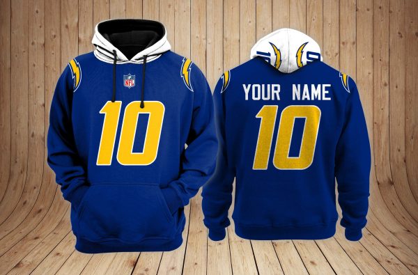 Los Angeles Chargers Personalized Name And Number NFL 3D Hoodie Style Genxprint