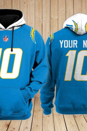 Los Angeles Chargers Personalized Name And Number NFL 3D Hoodie Style Genxprint
