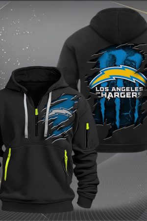 Los Angeles Chargers Scratch Logo NFL Quarter Zip Hoodie Style Genxprint