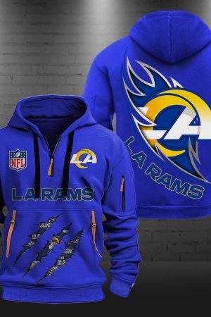 Los Angeles Rams Monster Scratch Logo NFL Quarter Zip Hoodie Genxprint