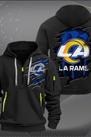 Los Angeles Rams Scratch Logo NFL Quarter Zip Hoodie Style Genxprint