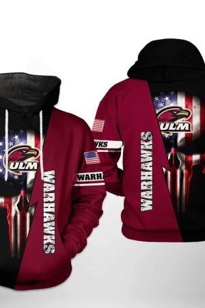Louisiana Monroe Warhawks NCAA US Flag Skull Hoodie Genxprint