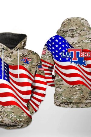 Louisiana Tech Bulldogs NCAA US Flag Camo Veteran Hoodie Genxprint