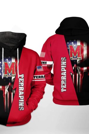 Maryland Terrapins NCAA US Flag Skull Hoodie Genxprint