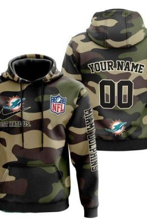 Miami Dolphins Army Camo NFL Football Team Hoodie Genxprint