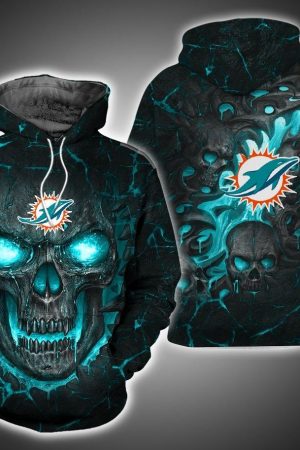 Miami Dolphins Black Skull NFL Football Team Hoodie Genxprint