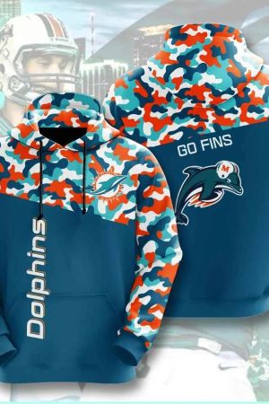Miami Dolphins Camo V3 NFL Football Team Hoodie Genxprint