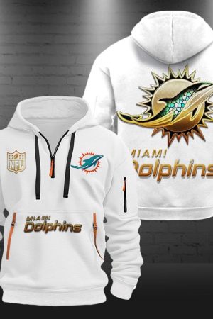 Miami Dolphins Golden Logo NFL Quarter Zip Hoodie Genxprint
