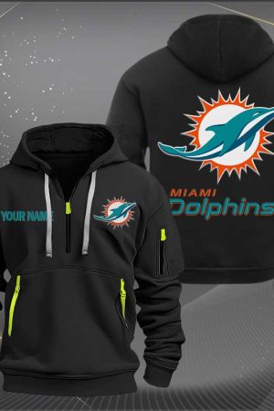 Miami Dolphins Logo NFL Quarter Zip Hoodie Style Genxprint