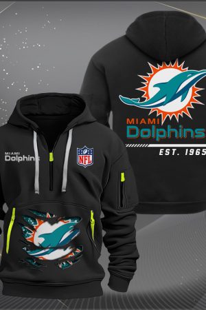 Miami Dolphins Monster Scratch 2 Logo NFL Quarter Zip Hoodie Genxprint
