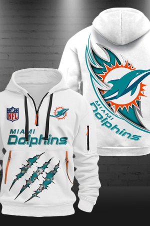 Miami Dolphins Monster Scratch Logo NFL Quarter Zip Hoodie Genxprint