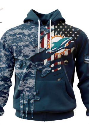 Miami Dolphins Navy Camo NFL Football Team Hoodie Genxprint