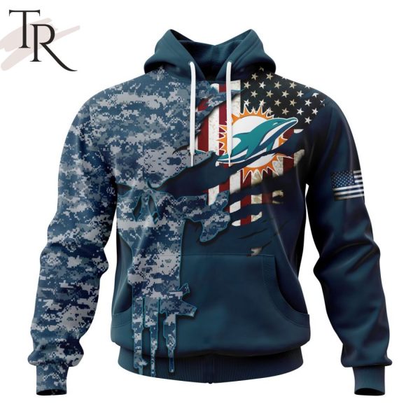 Miami Dolphins Navy Camo NFL Football Team Hoodie Genxprint