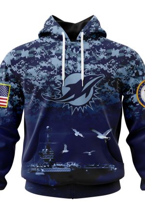 Miami Dolphins Navy Camo V2 NFL Football Team Hoodie Genxprint