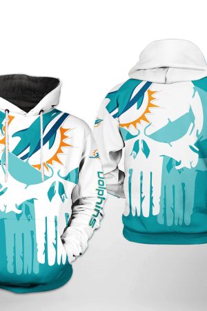 Miami Dolphins Punisher Skull V1 NFL Football Team Hoodie Genxprint