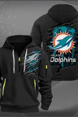 Miami Dolphins Scratch Logo NFL Quarter Zip Hoodie Genxprint
