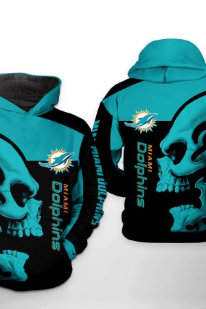 Miami Dolphins Skull V1 NFL Football Team Hoodie Genxprint