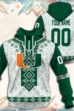 Miami Hurricanes Native Tribal Custom Name And Number 3D printed Sweatshirt Hoodie Zipped Hoodie Genxprint