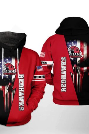 Miami Redhawks NCAA US Flag Skull Hoodie Genxprint