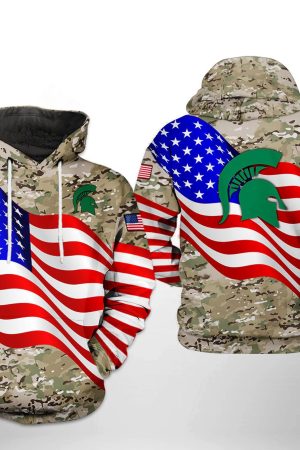 Michigan State Spartans NCAA US Flag Camo Veteran Hoodie Genxprint