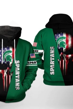 Michigan State Spartans NCAA US Flag Skull Hoodie Genxprint