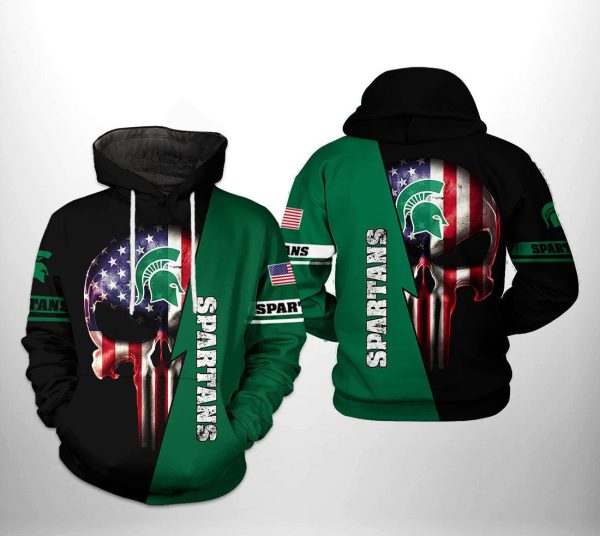 Michigan State Spartans NCAA US Flag Skull Hoodie Genxprint