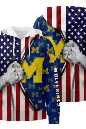 Michigan Wolverines American Flag 3D All Over Print Hoodie Zip-Up Hoodie Genxprint
