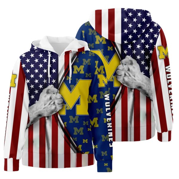 Michigan Wolverines American Flag 3D All Over Print Hoodie Zip-Up Hoodie Genxprint