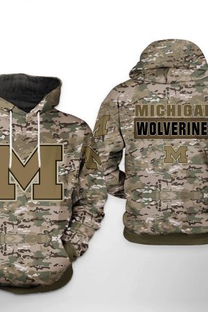 Michigan Wolverines NCAA Camo Veteran Hoodie Genxprint