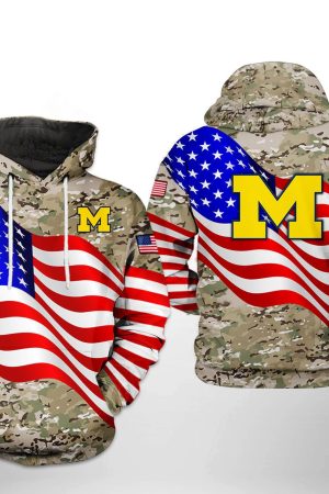 Michigan Wolverines NCAA US Flag Camo Veteran Hoodie Style Genxprint