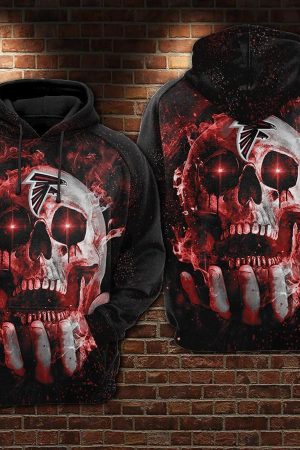 NFL Atlanta Falcons NFL Skull Black Red Hoodie Genxprint