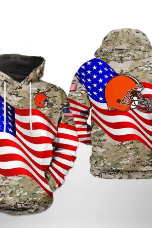 NFL Cleveland Browns NFL US Flag Camo Veteran Team Hoodie Genxprint