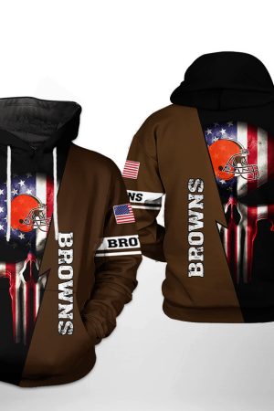 NFL Cleveland Browns NFL US Flag Skull Team Hoodie Genxprint
