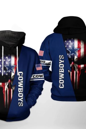 NFL Dallas Cowboys NFL US Flag Skull Team Hoodie Genxprint