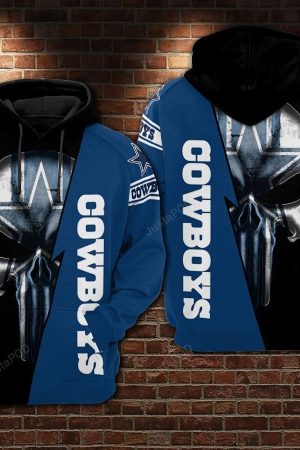 NFL Dallas Cowboys Nfl Football Punisher Skull Blue Black Hoodie Genxprint