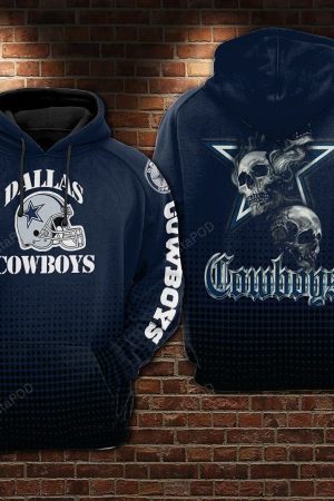 NFL Dallas Cowboys Nfl Football Skull Dark Blue Hoodie Genxprint