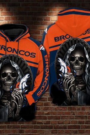 NFL Denver Broncos Nfl Football Skull Hoodie Genxprint