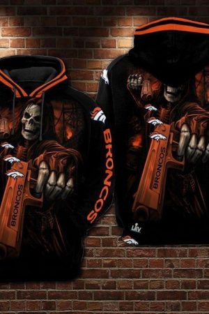 NFL Denver Broncos Nfl Skull Guns Hoodie Genxprint