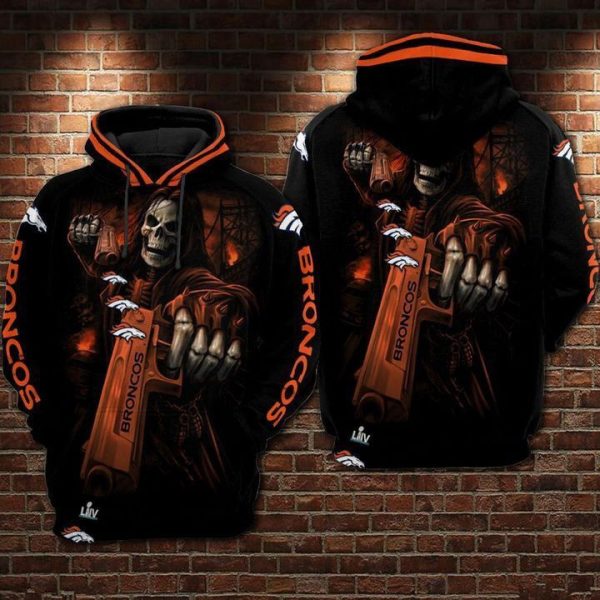 NFL Denver Broncos Nfl Skull Guns Hoodie Genxprint